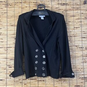 Spiegel Cardigan Women L Black Ribbed Knit Button Dark Academia Classic Business